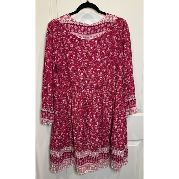 Maeve By Anthropologie Red Boho Floral Tunic‎ Dress M Boho Festival Coastal - Picture 2 of 7